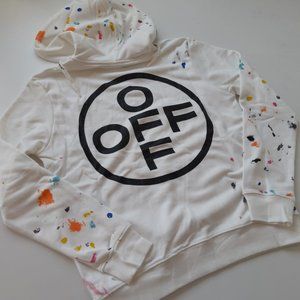 OFF-WHITE men colored print white cotton hooded